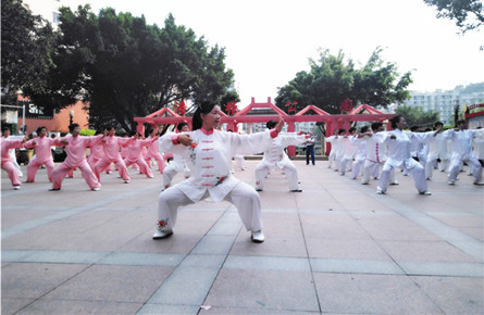 近百名老年大學(xué)太極隊員表演太極慶“五一”